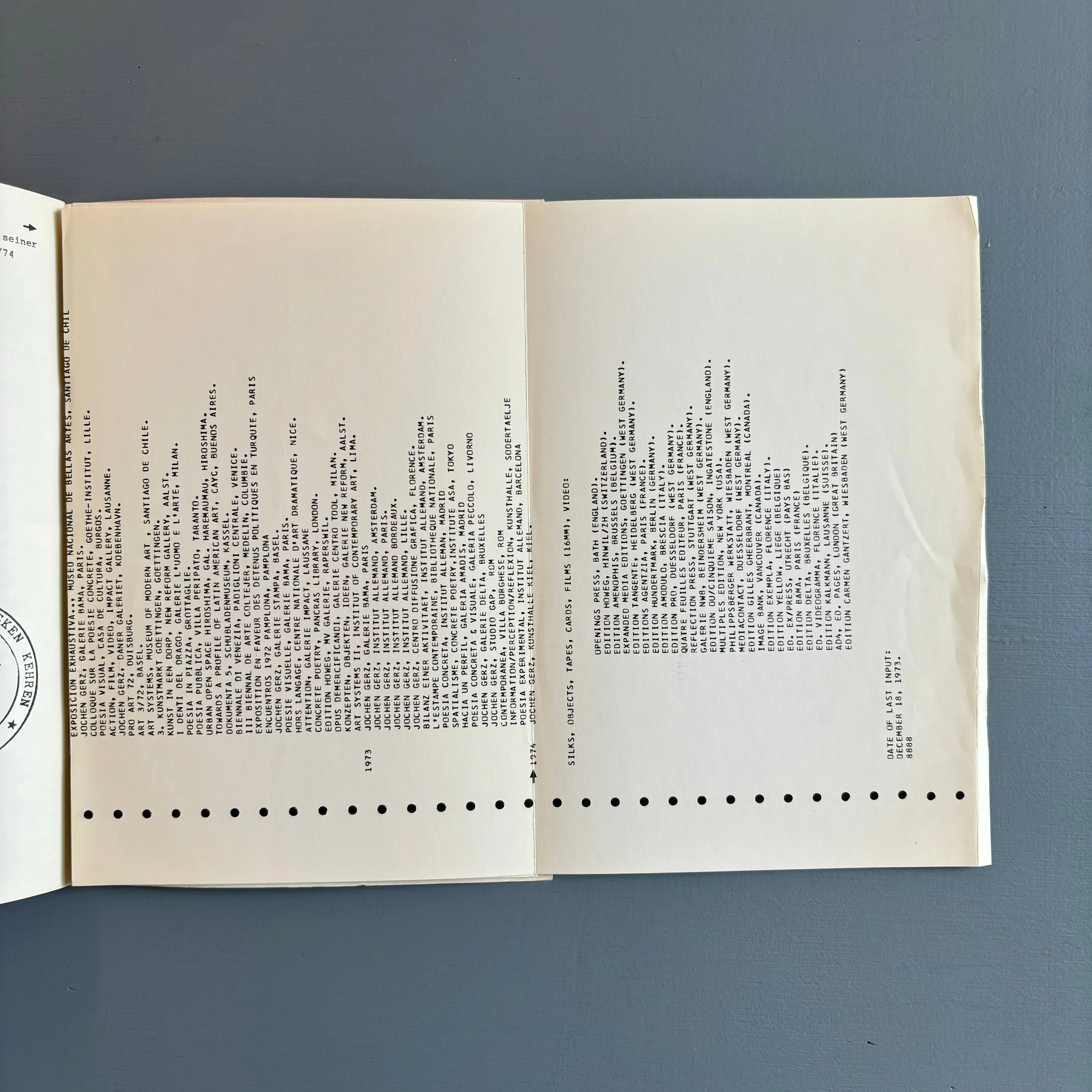 Jochen Gerz - Was Sich Beschreiben lasst das Kann auch Geschehen - Kunsthalle zu Keil 1974 - Image 9