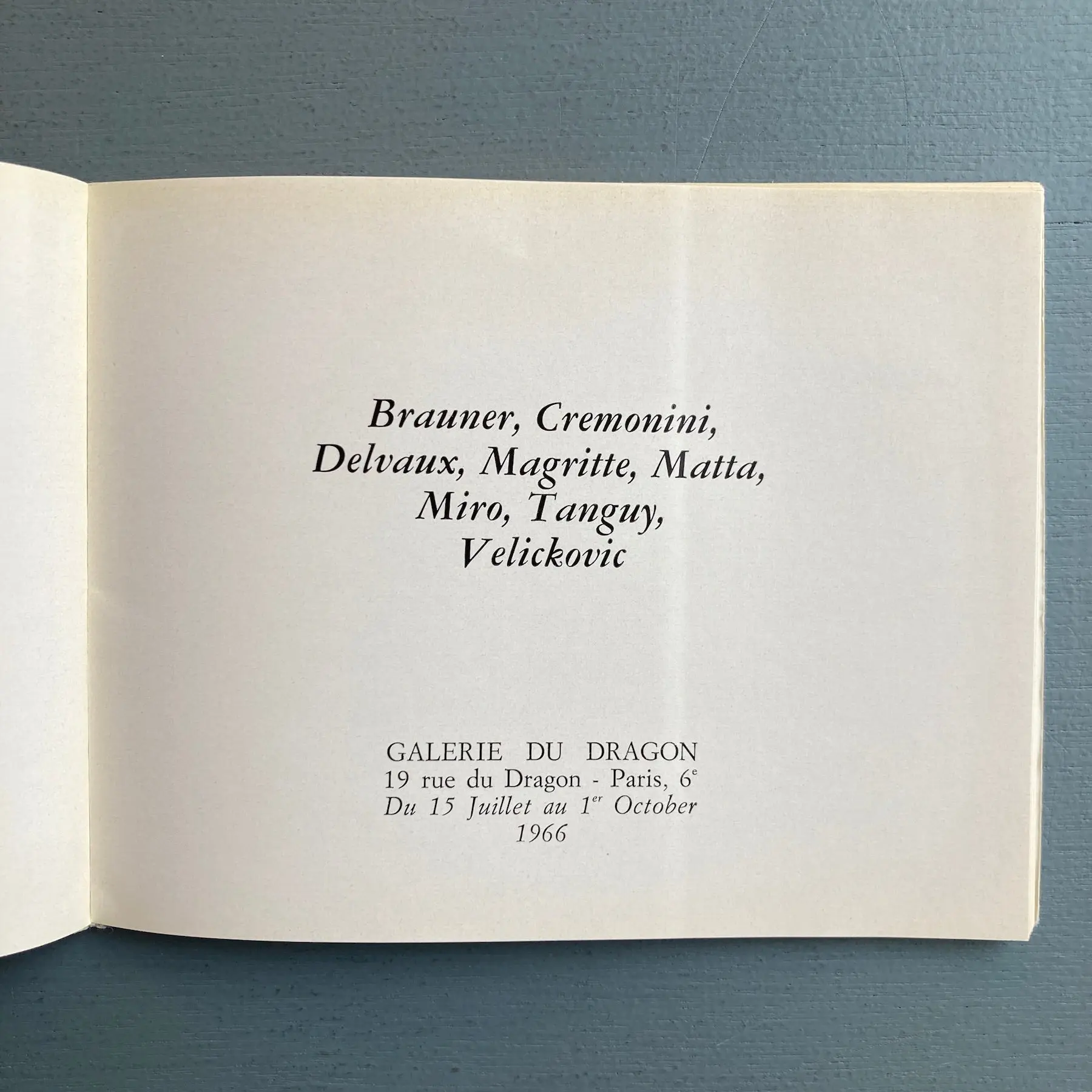 Brauner, Cremonini, Delvaux, Magritte, Matta, Miro, Tanguy, Velickovic - Galerie du Dragon 1966 - Image 2