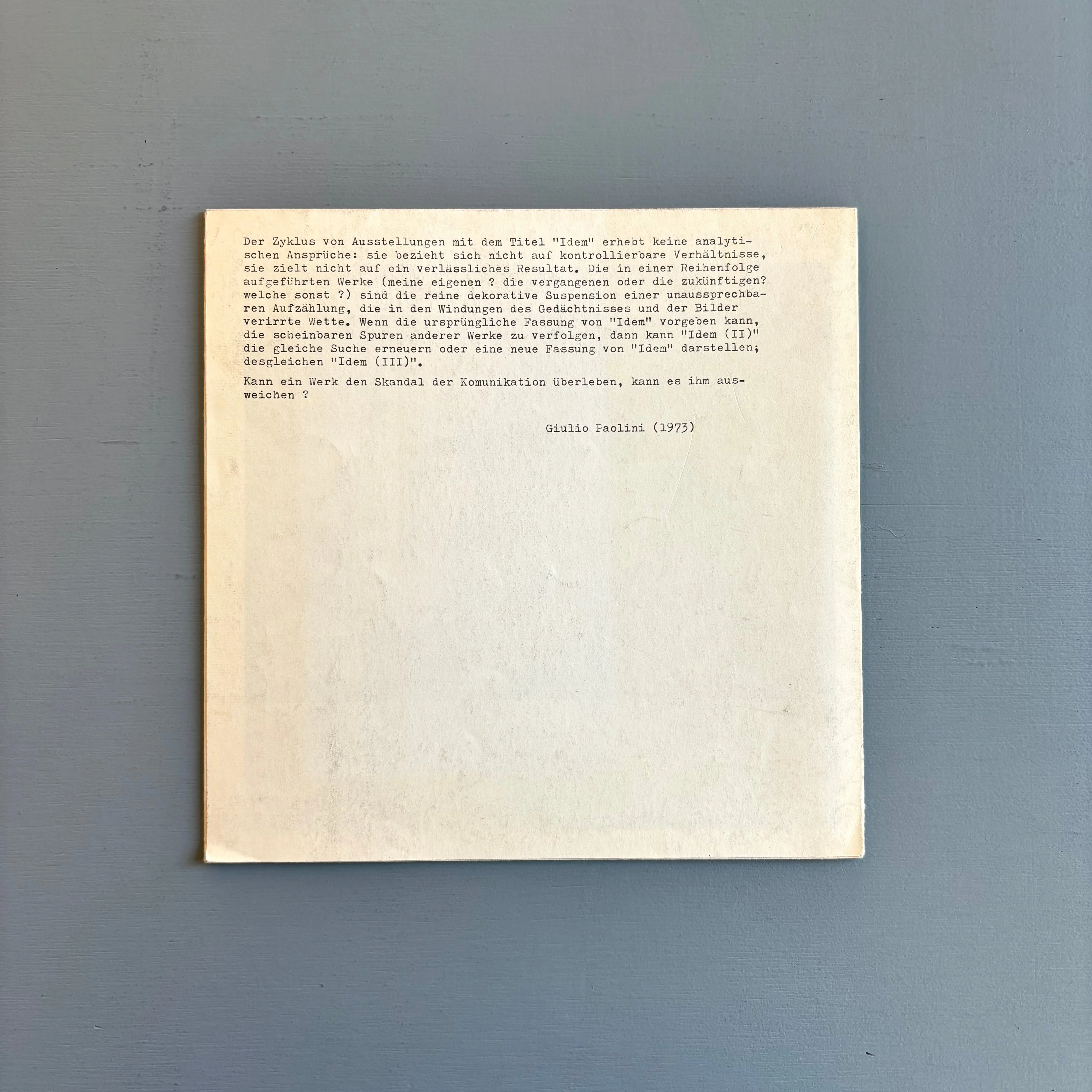 Giulio Paolini - Poster - Kunsthalle Bern 1974 - Image 7