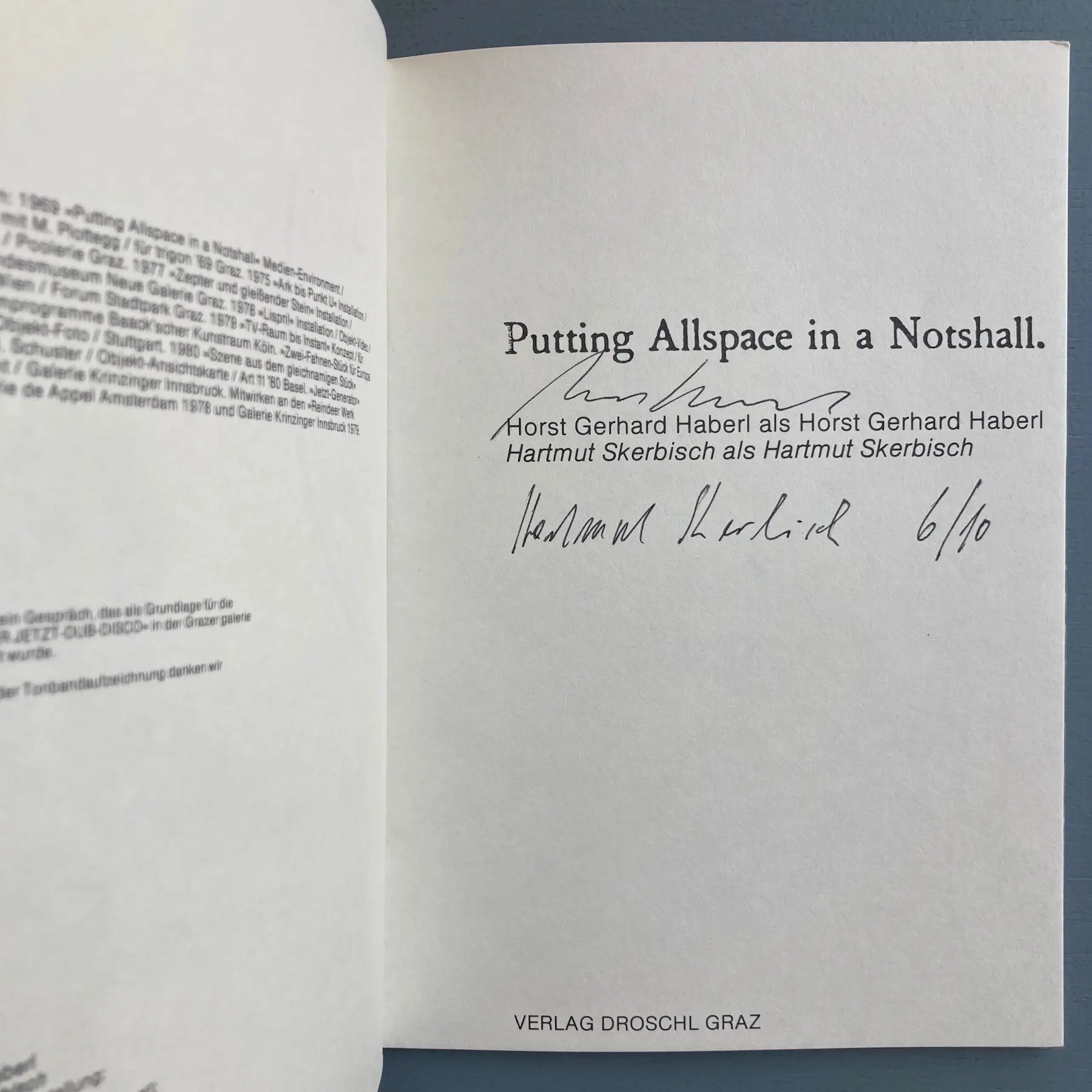 Horst Gerhard Haberl & Hartmut Skerbisch (signed) - Putting Allspace in a Notshall - Verlag Droschl Graz 1981 - Image 6