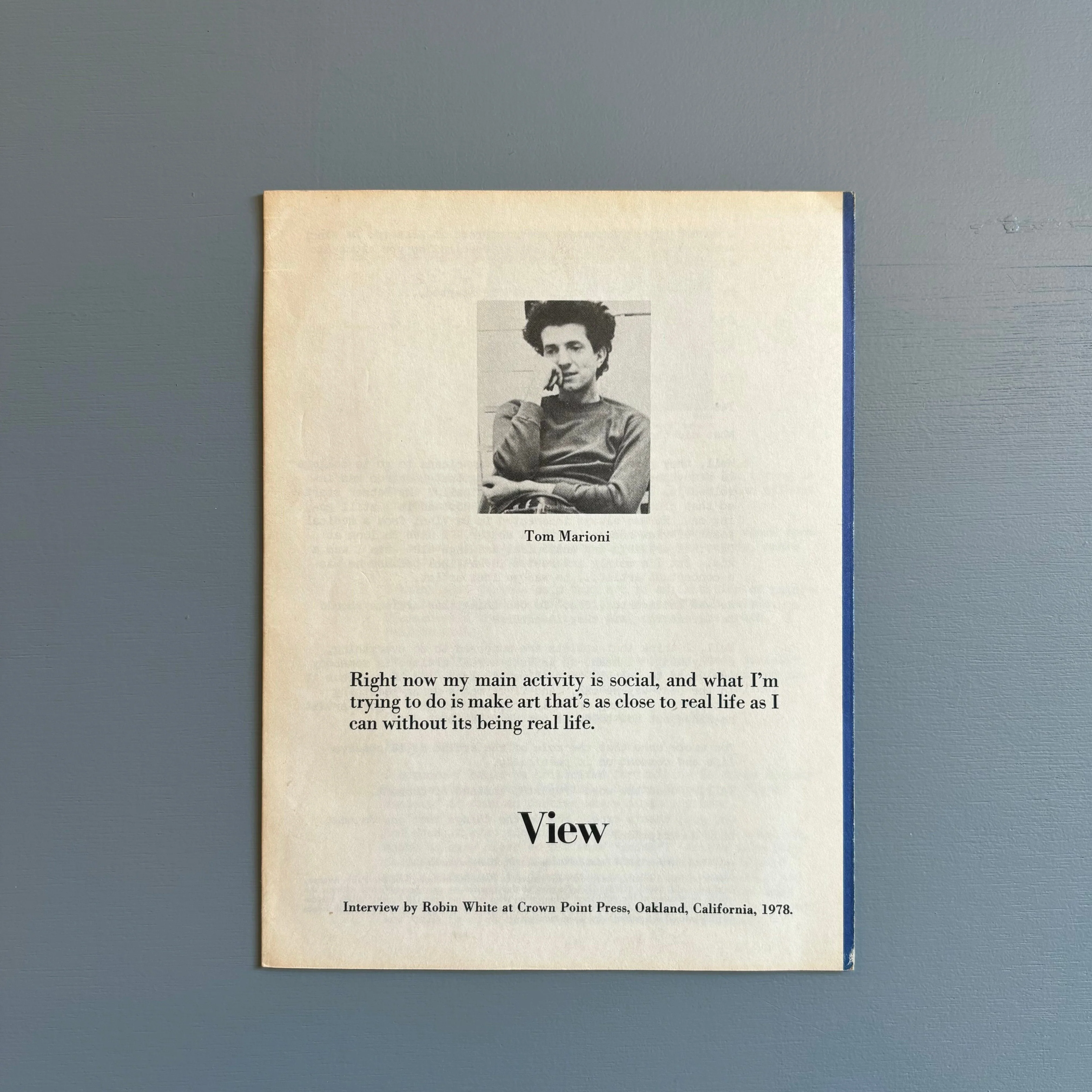 Tom Marioni - View Vol. I No. 5 October 1978